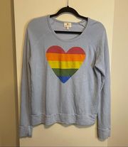 Sundry Baby Blue French Terry Rainbow Heart Crew Neck Sweatshirt NEW WITHOUT TAG