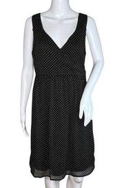 Merona Dress Womens Medium Black White Polka Dots Fit & Flare Preppy Classic