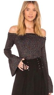 Endless Rose Metallic Off The Shoulder Bell Sleeve Top NWT