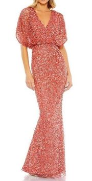 Mac Duggal 5640 Draped Sleeve Sequin Evening Dress Size 8