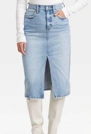 UNIVERSAL THREAD HIGH WAIST LIGHT WASH MIDI DENIM SKIRT