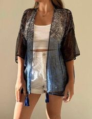 Blue sheer beach open cover-up