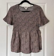 Urban Romantics  Mini Leopard Print Smocked Top - Size L