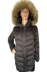 Kenneth Cole Reaction Long Winter Coat With Faux Fur Trimmed Hood