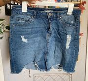 DISTRESSED JEAN MINI SKIRT SZ LARGE