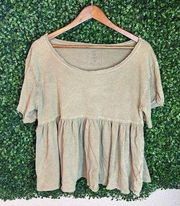 Free People Distressed Green Babydoll Top Size XS Oversized