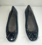 Stuart Weitzman Women's 8.5M Black Gabby Snakeskin Ballet Flat Shoes Bow Slip-On