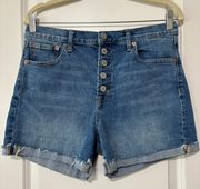 High Rise 4” Denim Jean Shorts Button Fly Stretch 29/8