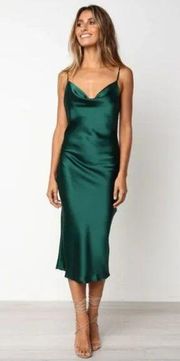 Petal & Pup Persia Emerald Green Satin Midi Cowl Neck Slip Dress 12