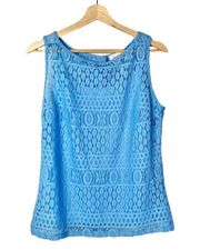 Laundry by Shelli Segal Light Blue Button Down Back Sleeveless Lace Tank Top M