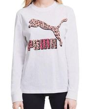 PUMA T-Shirt NWT Long Sleeve Animal Print Logo Relaxed Fit Womens Size Small