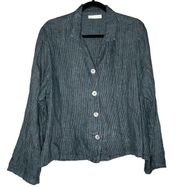 Bryn Walker 100% Linen Buttoned Jacket Top Blue Teal Black Size Medium