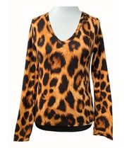 Olivia Rae ladies long sleeve vneck animal leopard print stretch top NEW Medium