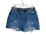 KanCan USA KanCan 100% Cotton Medium Wash Button Fly Destructed Denim Shorts