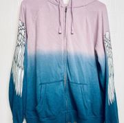 Torrid Hoodie Jacket Zip Up Angel Wings Dip Dye Fleece Size 0 Large 12