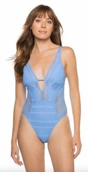 BECCA by Rebecca Virtue Show & Tell Plunge One Piece Swimsuit Blue Size Small