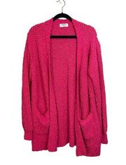 Zenana Women's Pink Open Front Popcorn Long Sleeve Cardigan Sweater Size Plus 2X