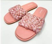 Abound Slide Sandals Womens Size 6.5 Pink Woven Slip On Open Toe Flats