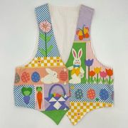 Vintage Easter Vest Women Bunny Tulips 3-D Flowers Duck‎ Buttons Handmade Twee