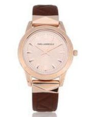 Karl Lagerfeld La Belle stud watch in rose gold with taupe leather band