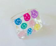 NWOT clear resin chunky multicolored smiley face preppy retro ring