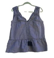 DEREK LAM CROSBY GINGHAM PEPLUM TASSEL TANK