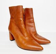 J. Crew Pointed-Toe Sadie Cognac Brown Leather Heeled Boots Size 8.5 Women’s