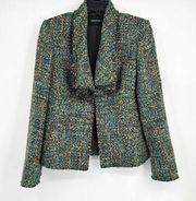 Lafayette 148 Green Multicolor Tweed Fringe Trim Blazer Size 8