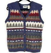 Vintage Northern Reflections Button Front Sweater Vest Blue White Small Trees