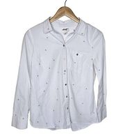 Led Maternity Long Sleeve Collared Button-Down Shirt Abstract White Size S