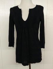 Splendid Womens Black Sz Small - LS Tunic Blouse V-Neck w/ Subtle Stripe