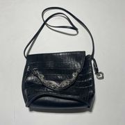 Brighton Black Leather Croc Embossed Purse Satchel Silver Details