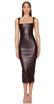 Nookie Alexia Midi Dress Chocolate Brown Faux Leather Size S in EUC