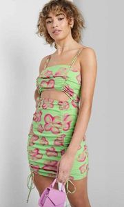 Green & Pink Floral Cut-Out Mini Tank Dress