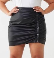 Faux Leather Ruched Snap Button Detail Mini Skirt Plus Size 2X