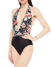 ZIMMERMANN Bellitude Plunge Floral-Print Halterneck Swimsuit Size 2