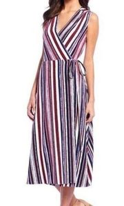 NEW NWT ALEX MARIE Cassie Striped V-Neck Crepe True Wrap Midi Dress Purple 6