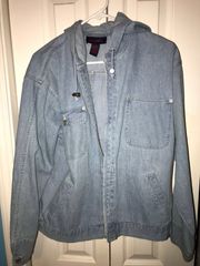 Zip Up Light Wash Jean Jacket w Hood