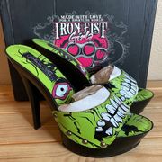 NEW! IRON FIST Size 5/36 ZOMBIE GROWLER Platform Slingback Heel Green Black