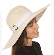 NWT INC Natural Black Striped-Brim Floppy Hat, One Size New w/Tag Retail $48.50