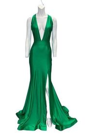 Jessica Angel 719 Deep V Neck Maxi Gown Kelly Green S NWT