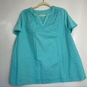 Woman Within Women's Teal Blue‎ Short Sleeve Eyelet Top Size Medium 14/16