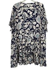 Gypsy Love Boho Tiered Dress Black Floral Short Dolman Sleeves Ruffle Trim 2X