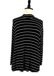 French Laundry Women’s Top Mock Neck Long Snap Sleeve Black White Stripe Size 2X