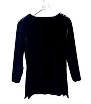 Ellen Tracy Velvet Velour Jewelled Button Bateau Boat Neck Long Sleeve Top 6P