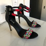 Shoes Rama Colorful Stitched Black Heels Sz 9