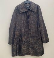 Ellen Tracy raincoat trench coat leopard black brown size Large new