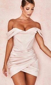House of CB Coraline Blush Pink Corset Dress Size Medium Satin
