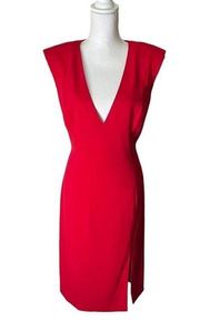 JAY GODFREY Womens V-Neck Midi length Dress Sleeveless Shoulder Pads Red Size 14