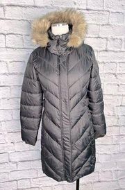 Larry Levine down and feather faux fur hooded puffer coat new size XS